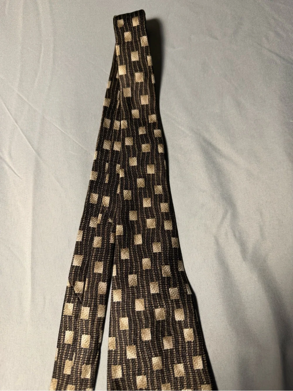Pavone Brown and Cream Checked Geometric Men's Tie. Made in Italy